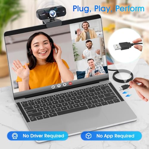 Image of TRAUSI 2K Full HD Webcam with Auto Light Correction, Noise-Canceling Mic, Privacy Cover and Wide Angle Lens, Plug & Play USB Camera for Desktop /Laptop /Mac /PC, Compatible with Teams /Zoom /Streaming