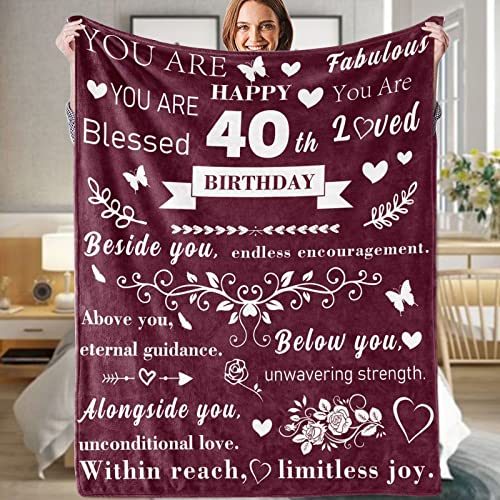 KEPMOV 40th Birthday Gifts for Women, Her, Womens Presents Women Wife Mother Sister Gifts, Personalised Flannel Blanket 60 x 50inch, Burgundy