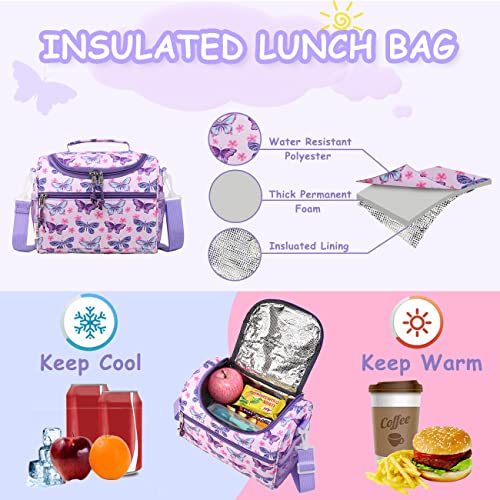 RAVUO Lunch Bag for Girls Insulated Cute Butterfly Lunch Box with Adjustable Strap and Bottle Holder Cooler Lunchbox Back to School Thermal Meal Tote Kit for Toddler 6.5L - Image 4