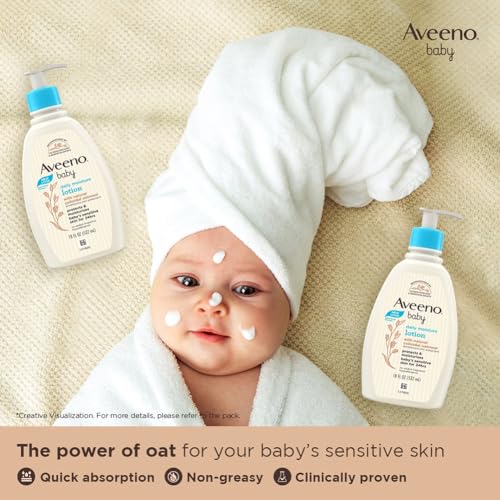4. Bild von Aveeno Baby Daily Moisture Body Lotion für empfindliche Haut, natürliche kolloidale Haferflocken & Dimethicone, hypoallergene, feuchtigkeitsspendende Babylotion, parfümfrei, 532 ml