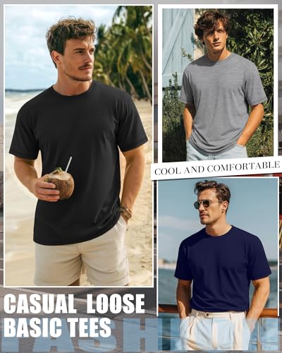 Image of Neer 3 Pack Big and Tall T-Shirts for Men L-7xl Tops | Large Casual Stretch Workout Tees, Short Sleeve Crewneck Oversized Shirts, Classic Summer Outfits, Comfy Basic Loose Clothes