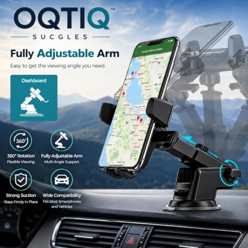 Image of OQTIQ SUCGLES Easy One Touch Car Phone Holder, Dashboard & Windshield Mobile Mount with Suction Cup, Telescopic Arm & 360 Rotation, Universal Stand for iPhone, Samsung & All Smartphones