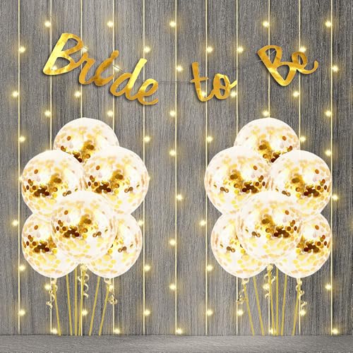 Image of Party Propz Golden Bride to Be Decoration Kit - 10pcs With Bride to Be Banner (cardstock) | Confetti Balloons and Fairy Light | Bridal Shower Decorations Items | Bride to Be Decoration Set Combo