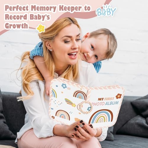 Lanpn Baby Photo Album Holds 17 4x6 Pictures, My First Soft Cloth Family Photo Book with Name Card Name Tag Stickers, Fabric Kid Memory Keepsake Gift for Baby Shower Newborn Toddler Boy Girl (Rainbow) — view 5