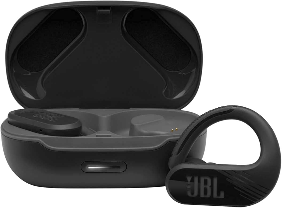 Endurance Peak II - Audífonos internos deportivos inalámbricos impermeables - Negro, pequeño | JBL Pure Bass Sound, hasta 30 horas de reproducción 6 horas en auriculares 24 horas en estuche, IPX7 resistente al sudor y al agua