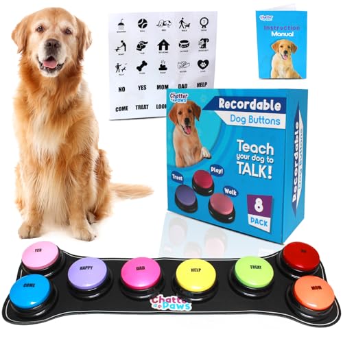 Dog Buttons for Communication - Loud Dog Talking Button, ABS Plastic dog training buttons Set, 30s Recordable Talking Buttons for dogs to communicate with Anti-Slip Mat and 24 Stickers (Pack of 8)
