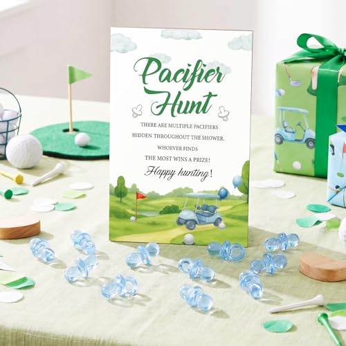 Image of Thyle 51 Pcs Golf Baby Shower Games A Little Putter is on the Way Pacifier Hunt Include Hunt Sign and 50 Acrylic Pacifiers for Baby Shower Game Decoration Gift Sets Gender Reveal Party Decor