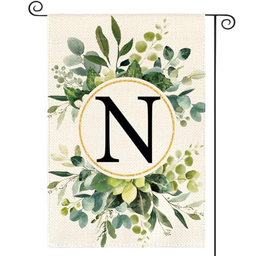 AVOIN colorlife Initial Monogram Letter N Floral Garden Flag 12x18 Inch