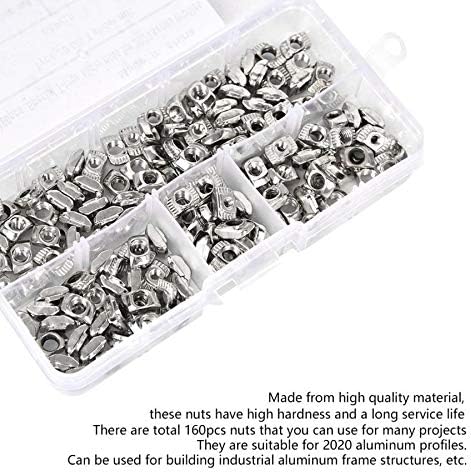 160Pcs T Slot Sliding Block Slider Nut Fastener Hardware M3/M4/M5 for 2020 Aluminum Profiles