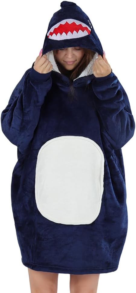 Queenshin Wearable Blanket Hoodie, Oversized Flannel Comfy Sweatshirt for Adults,Warm Cozy Hooded Body Blanket