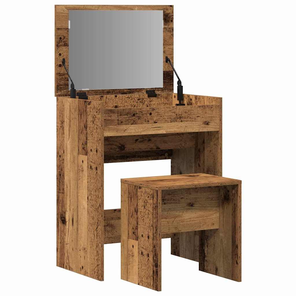 Schminktisch aus Altholz Holzwerkstoff 60 x 40 x 75 cm mit Schublade, Makeup Spiegel und Stauraum für Schlafzimmer, Jugendzimmer, Ankleidezimmer, Organizer und Pflege