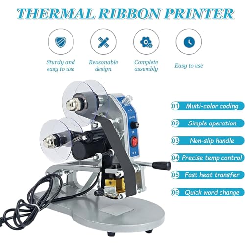 Image of Date Coding Machine, Electric Hot Stamp Date Code Printer with 80 Times /min, Coding Ribbon Printer, Marking Machine, Manual Hot Foil Stamping Tool for Heat Transfer Date Label