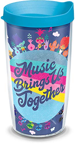 Tervis 1353664 DreamWorks Trolls - Music Together Insulated Tumbler with Wrap and Turquoise Lid, 16oz, Clear