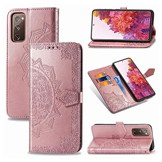 FanTing Fodral till Samsung Galaxy S20 FE 5G, mobilplånbok flip fodral med mobiltelefonhållare och kortfack, magnetiskt PU-läder plånboksfodral för Samsung Galaxy S20 FE 5G-roséguld
