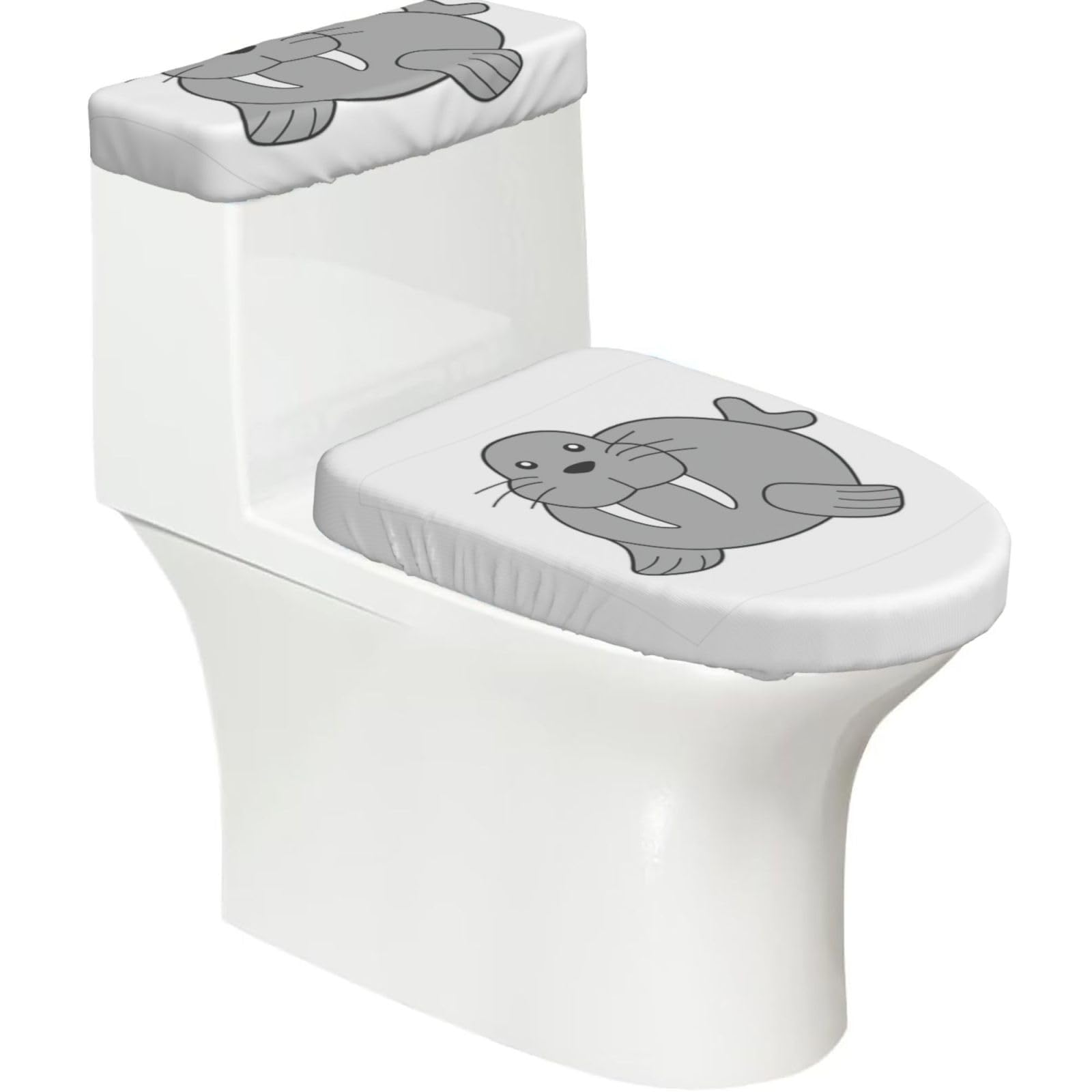 Walrus Print Bathroom Decor Toilet Lid Cover And Tank Covers, Restroom Accessories Fits Most Round