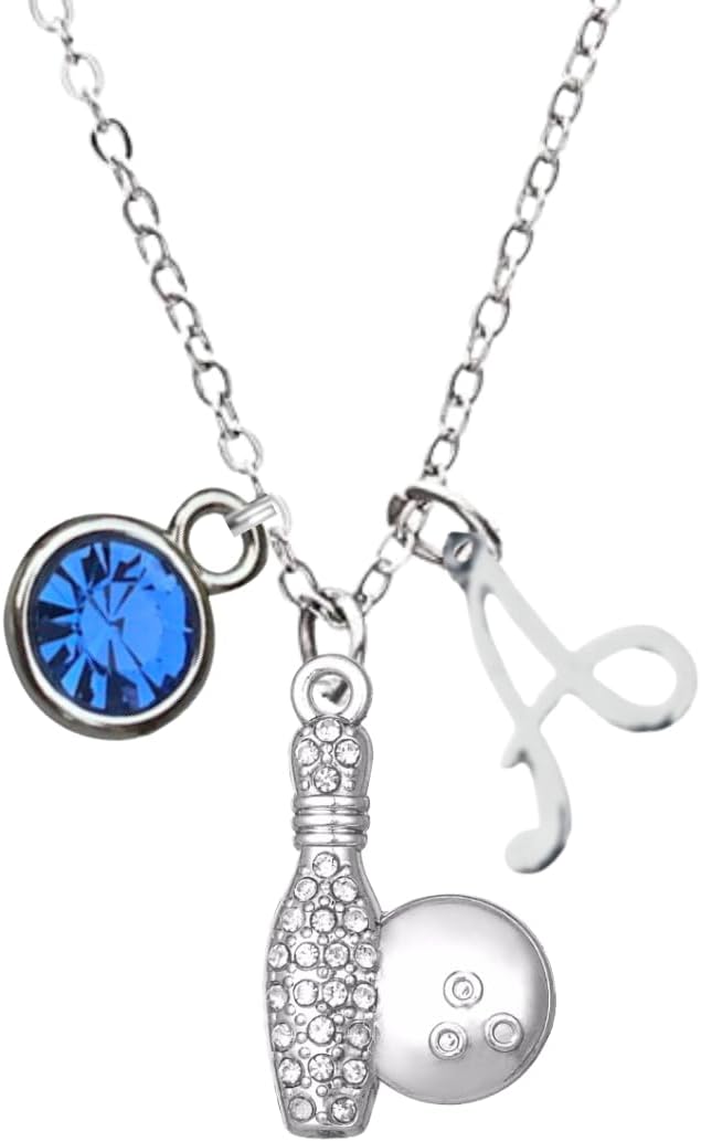 Personalized Bowling Birthstone and Initial Necklace, Custom Bowler Jewelry - Bowling Necklace For Women, Teens & Girls