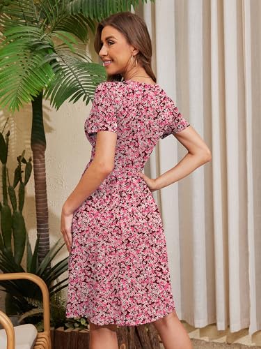 Image of Heymoments Womens Summer Short Sleeve Casual Dresses V-Neck Beach Dress with Pockets S-2XL