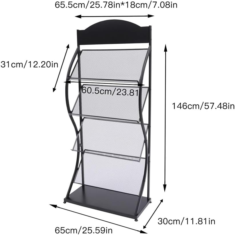 Floor-Standing Magazine Rack Black/White 4 Layers Magazine Storage Display Rack Book Shelf Stand Bottom Shelf for Reception Areas Waiting Rooms Schools Information Rack(White)