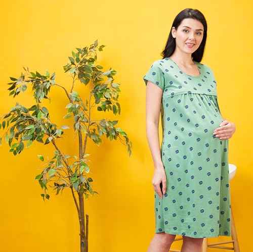 Image of AV2 Women's Cotton All Over Print Midi Maternity Feeding Nighty