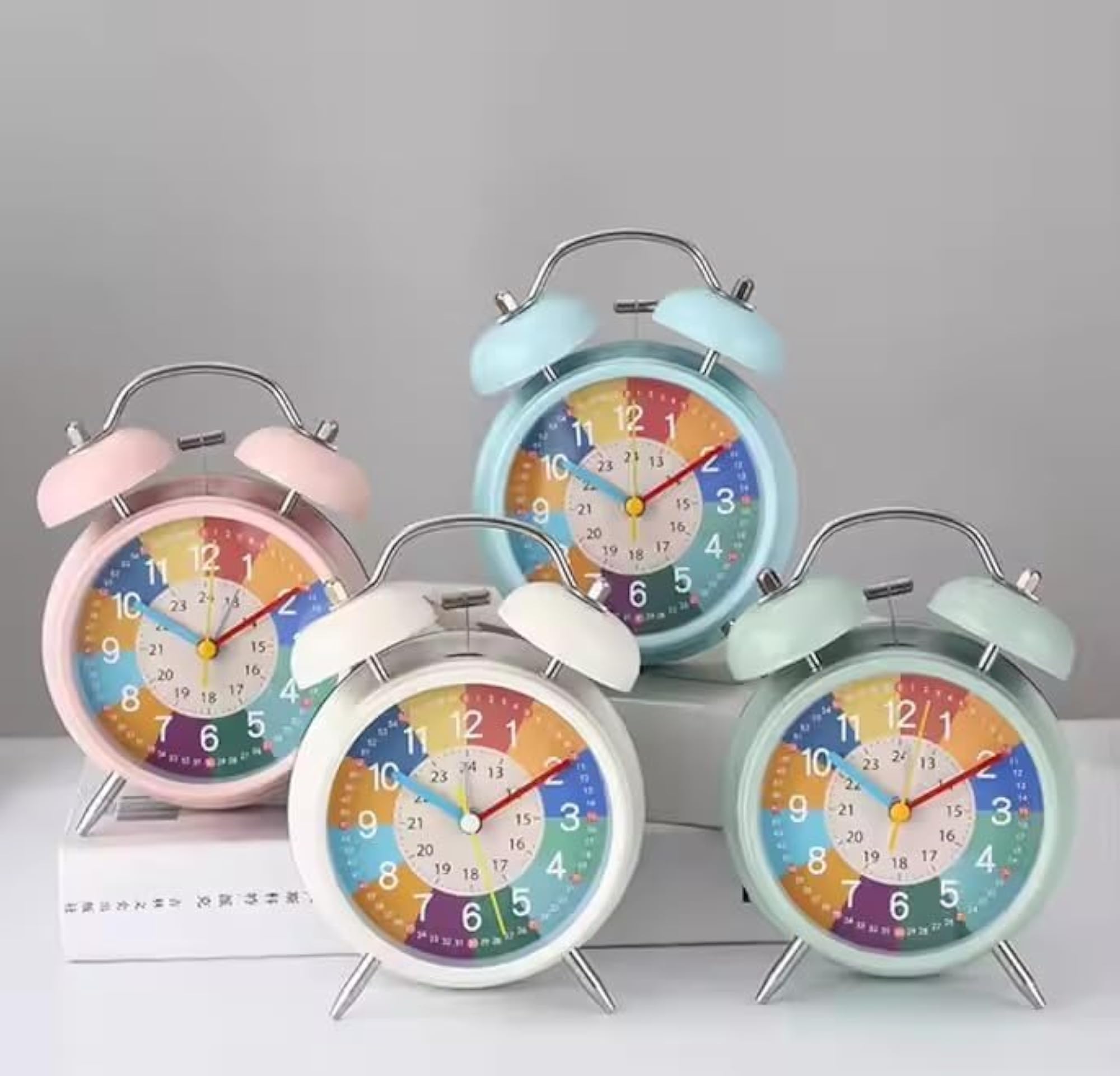 Blue Rainbow Twin Bell Alarm Clock with Night Light