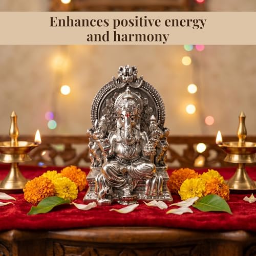 Image of Ganesha Silver Plated Ganesh Idol for Pooja Room | Home Decor | Office Desk | Ganpati Murti for Diwali Puja | Ganesh Chaturthi | Housewarming | Wedding | Festival | Corporate Gift | Mandir