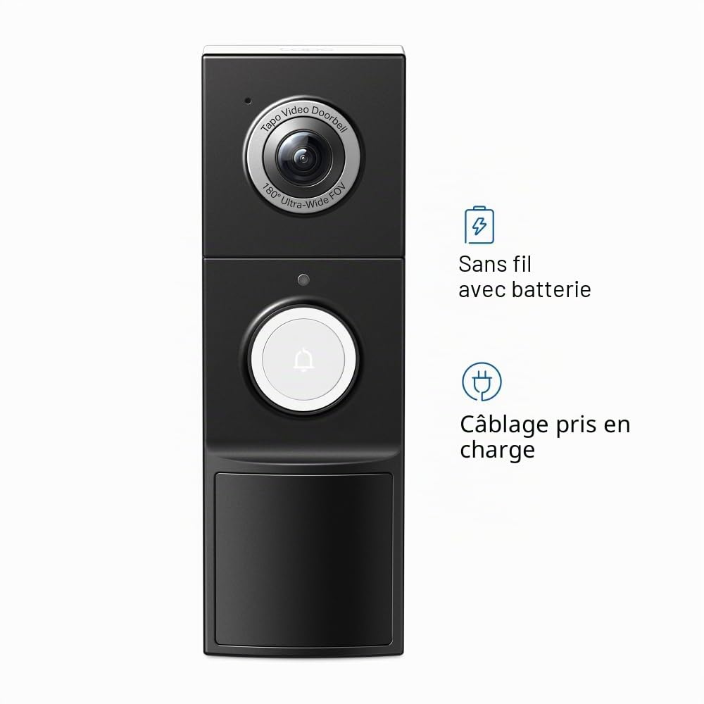 Tapo D235 2K 5MP Sonnette caméra sans Fil 180 ° DFOV Sonnette vidéo Ultra-Large sans Fil ou Filaire, Batterie 210 Jours, Carillon Inclus, Vue de la tête aux Pieds IP66, détection IA sans TP-Link,