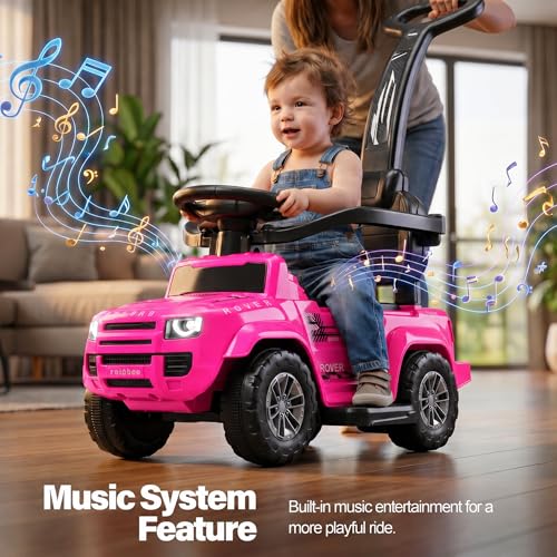 Image of Baybee Ride on Cars for Kids | Baby Push Ride ons Toys Car with Parental Handle & Safety Guardrail | Baby Toy Car with Backrest, Light & Music | Outdoor Kids Cars for 1 to 3 Years (Rover Pro Pink)