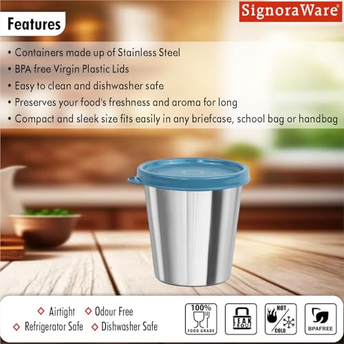 Image of SignoraWare Bitsy Stainless Steel Container /Tumbler | Airtight & Leakproof | Compact, Durable & Stylish Storage | Ideal for School, Office & Outdoor Use (225ml | EBlue)