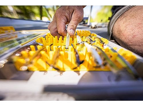 Image of Plano Edge 3700 Vertical Jig & Spybait Box Tackle Storage, Gray and Yellow, Holds Up to 52 Vertical Baits, Rust-Resistant and Waterproof Bait Organizer Box
