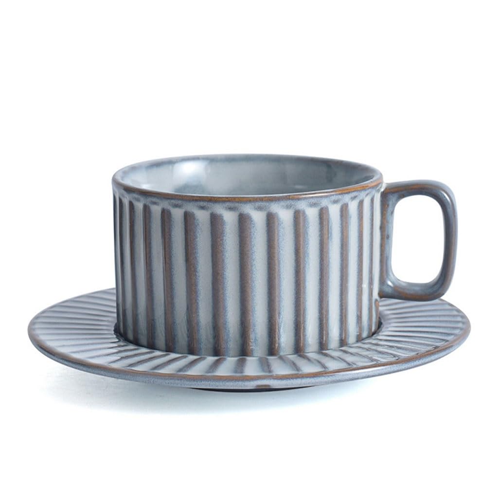 Luksusowy Retro ceramiczny kubek do kawy i spodek, lekki do biura i domu, kubek na wodę 200 ml, kubek do herbaty z mlekiem (A)