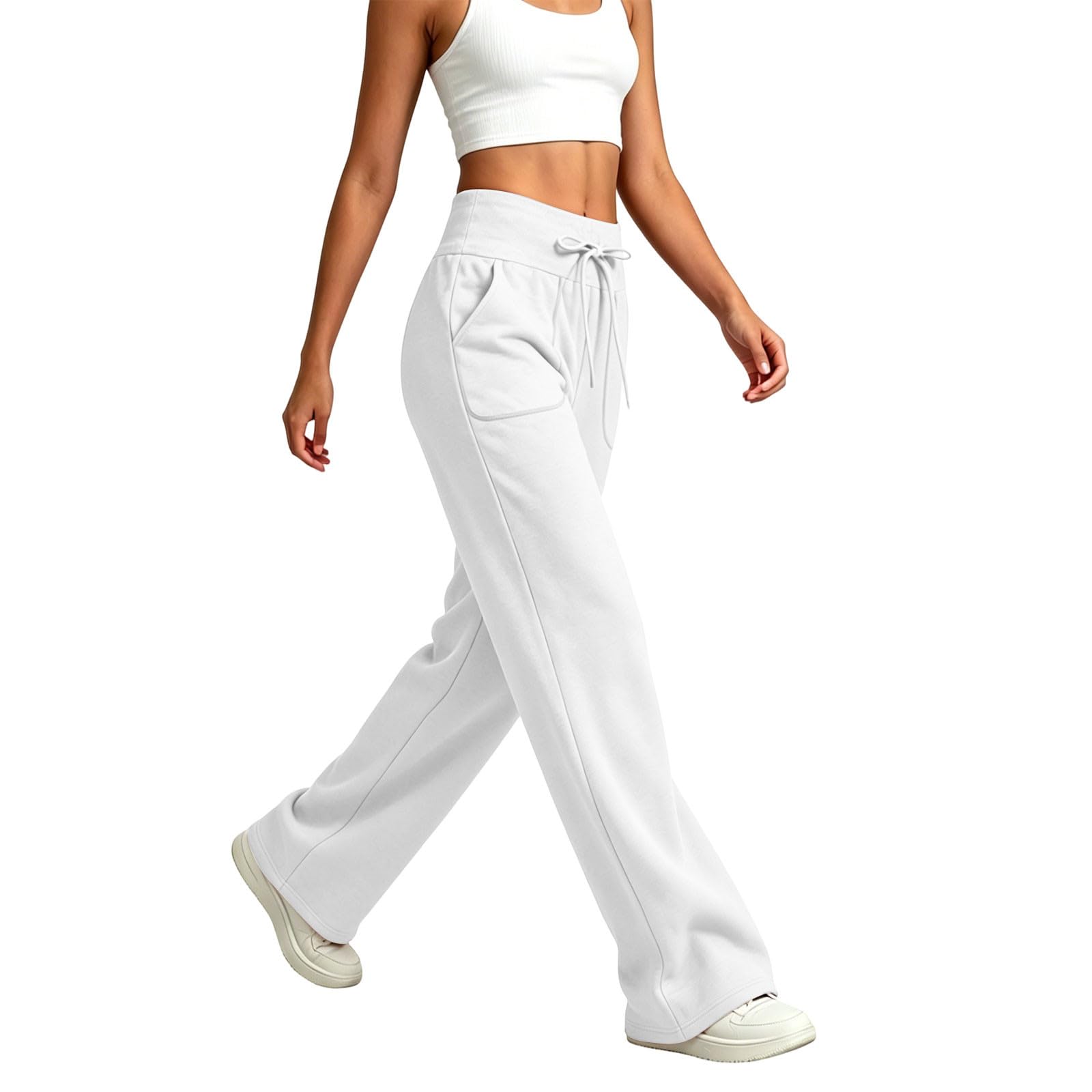 Generico Pantaloni Tuta Donna Pantaloni Sportivi Vita Alta Pantalone a Gamba Larga Larghi e Morbidi Pantalone Baggy con Tasche Pants Lunghi con Coulisse Regolabile per Jogging Fitness Sport