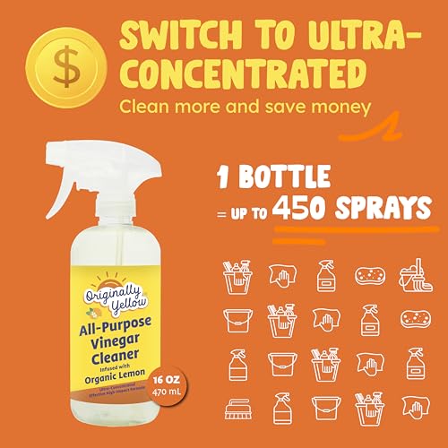 Image of Originally Yellow Lemon Vinegar All Purpose Cleaning Spray | Distilled Cleaning Vinegar | Plant-Derived All Purpose Cleaner | Living Room, Bathroom, & Kitchen | 16 Oz