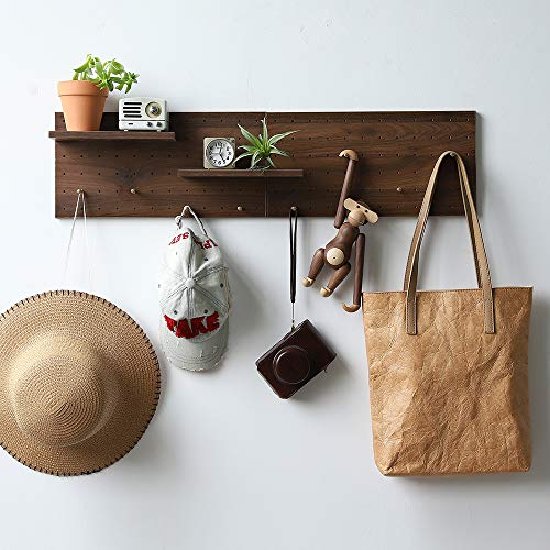 Image of Wooden Pegboard Modular Display Organization Storage Wall Hooks Shelf 15.2in x 7.6in 2-Pack (Color:Walnut)