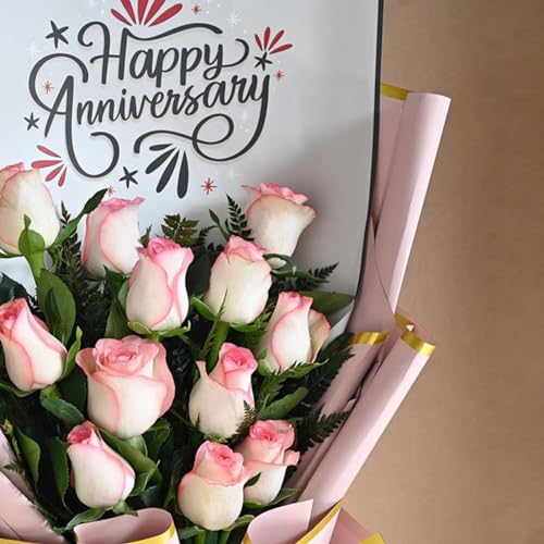 FlowerAura Premium Anniversary Flower Bouquet of 12 Pink Roses Perfect Anniversary Gift For Girlfriend, Boyfriend, Colleagues, Husband, Wife, Friends & Parents (Same Day Delivery) 4 51cVKn3vaKL