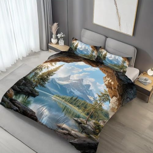 Housse de couette confortable imprimé lacustre King Queen - 6