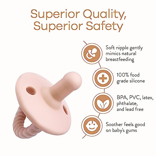 Image of Comfy Cubs Baby Pacifiers, 4 Pack for 6-18 Months - Soft Breast-Like Nipple Shape - CPSIA Compliant Silicone Pacifier for Newborns - Girl Pack Baby Essentials - Ideal Newborn Gift Set - Pink