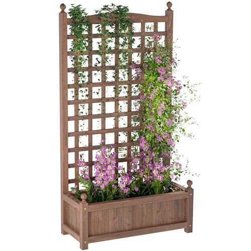 Outsunny Jardinière avec Treillis - bac à Fleurs - jardinière sur Pied - dim. 64L x 28l x 120H cm Inserts d'irrigation Inclus Bois Sapin traité