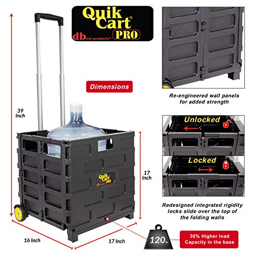 Image of dbest products Quik Cart Pro Wheeled Rolling Crate Teacher Utility with seat Heavy Duty Collapsible Basket with Handle, Yellow