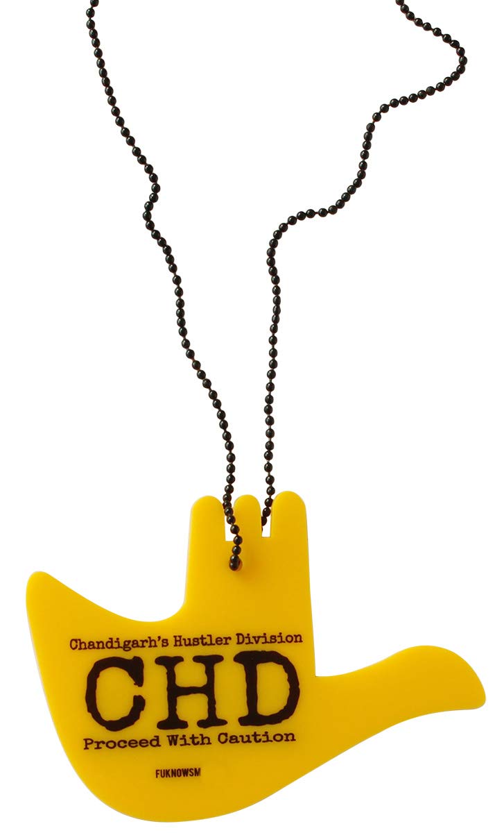 FameUs Double Sided Rear View Mirror Car Hanging Yellow Black - Chandigarh Hand Miniature Acrylic Car Hanging - 3.8 x 2.8 x 0.1(Inches)