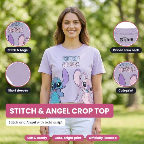 Disney Ladies Lilo and Stitch Shirt - Ladies Classic Lilo and Stitch Fashion Tee Lilo and Stitch Short Sleeve Skimmer Crop Top Tee (Lilac, Large) - image 3