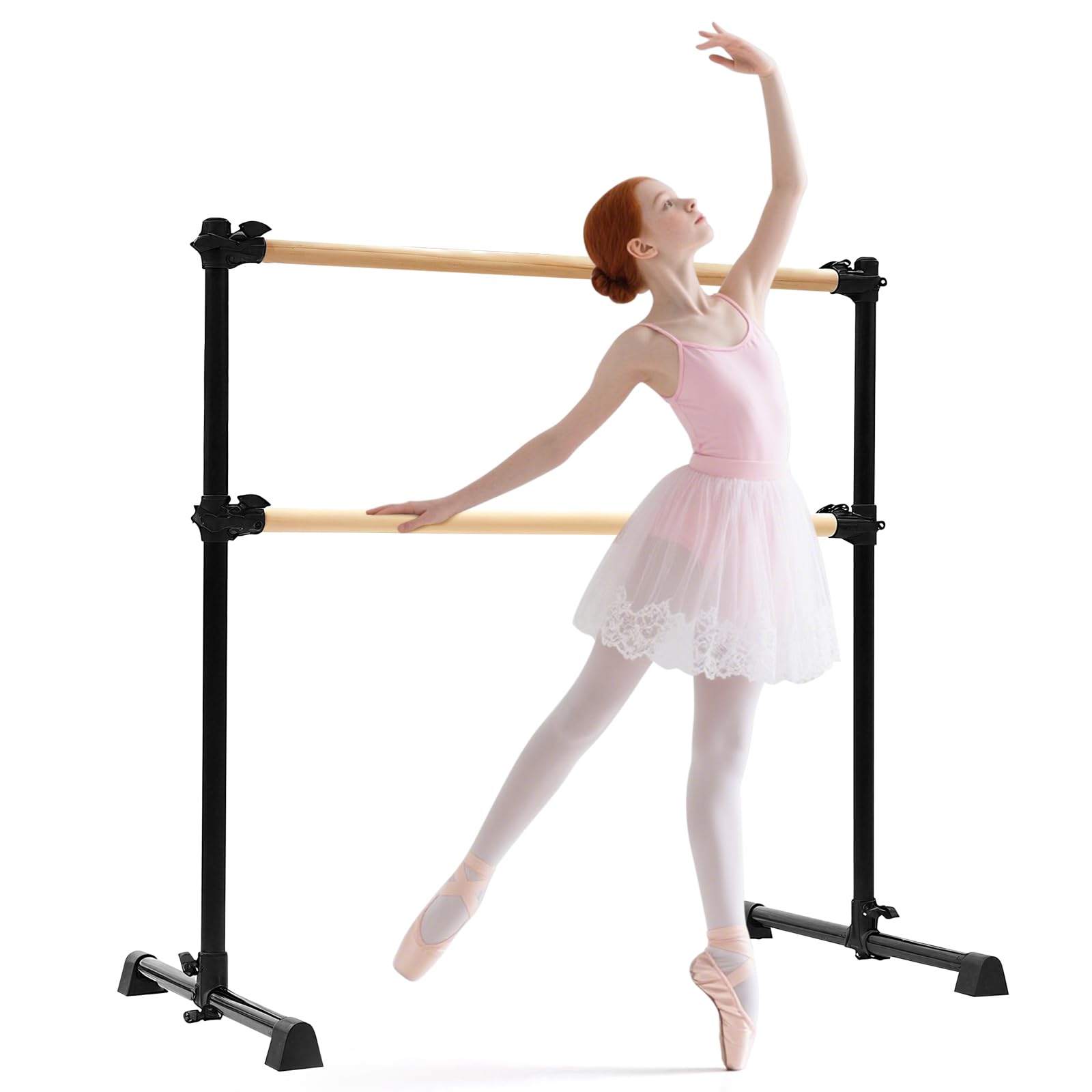 LIROPAU Barra de ballet doble, barra de ballet independiente con pies antideslizantes, altura ajustable de 15 a 122 cm para niñas, niños y adultos