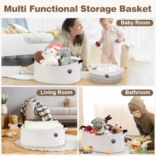 Image of Optish Dog Toy Basket, 30L Toy Box and Bin for Dog Cat Storage, 19.7 inch X 11 inch X 7.9 inch Large Woven Rope Basket for Blankets, Living Room, Bedroom, White