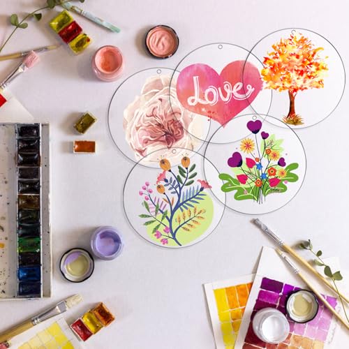 Mezchi 100 Pcs 4 Inch Round Acrylic Blanks Ornament, Clear Disc Circle with Holes, Acrylic Keychain Blanks for DIY Projects, Vinyl, Christmas Decor, Engraving, Painting