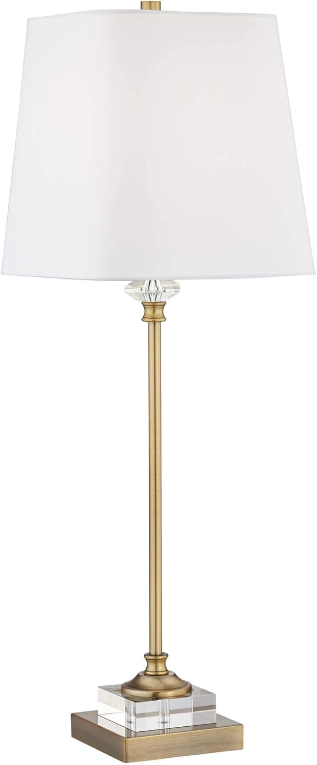 Tall Gold and Crystal Buffet Lamp with White Shade