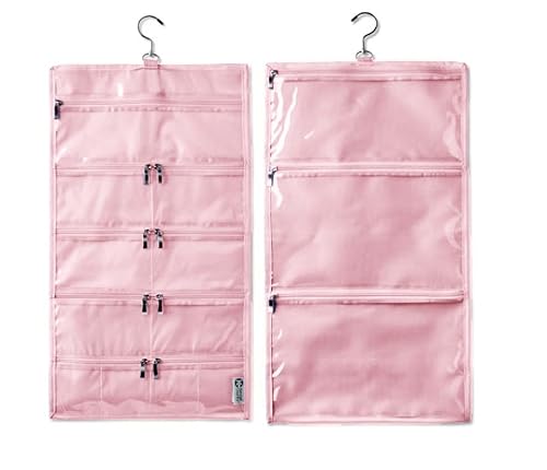 Kendall Country On-The-Go Organizer, 14 Clear Vinyl Pockets, Hanging Travel Case for Makeup and Accessories, 13.5 x 24 inches (Cotton Candy, Large)