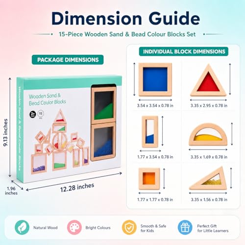 Lexza Rainbow Sensory Toys Blocks,15 Pcs Large Wooden Building Blocks for Toddlers Baby Kids,Colorful Geometric Stacking Toys, Preschool Educational Toy Set - Image 3