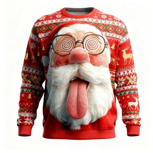 Christmas Jumpers for Men Xmas Mens Ladies Jumper Men's Round Neck Pullover Merry Printed Shirt Turtle Funny Dog Long Sleeve Santa Claus Novelty Tunic Tops Reindeer Hoodies Clothes #-Red XL