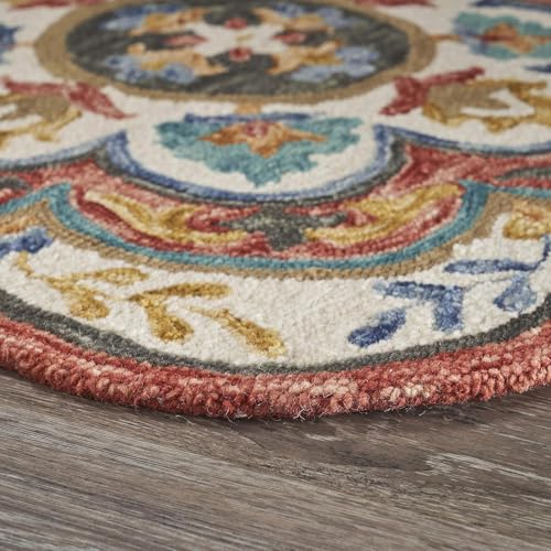 Image of Sifa Carpet Traditional Floral Round Area Rug - Hand-Tufted New Zealand Wool Circular Carpet for Dining Room & Bedroom Weight -6 Pund, Size-3x3 Feet (36x36 Inch Round)