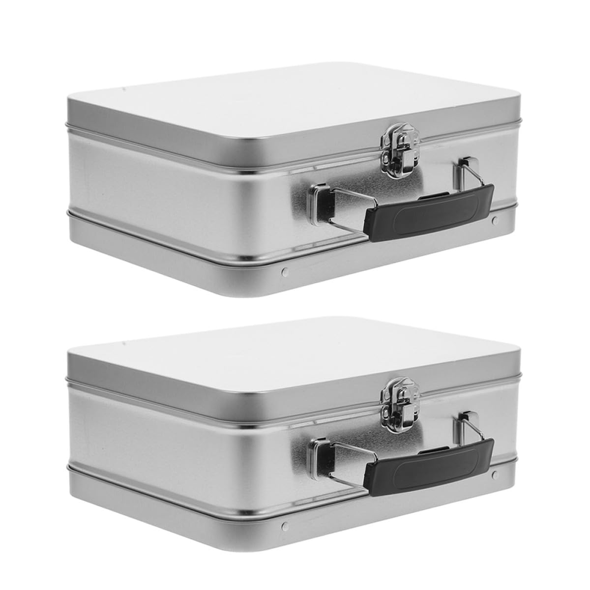Set de 2 Loncheras de Hojalata Vintage con Diseño Multifuncional y Cierre Hermético, Contenedor de Almuerzo Portátil y Resistente en Color Plata para Uso Escolar y Picnic