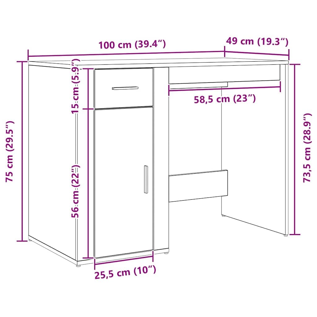 Biurko, stolik pod komputer, stół roboczy z szufladą, wygląd czarnego dębu, 100 x 49 x 74 cm, do domu, biura, gabinetu i gabinetu